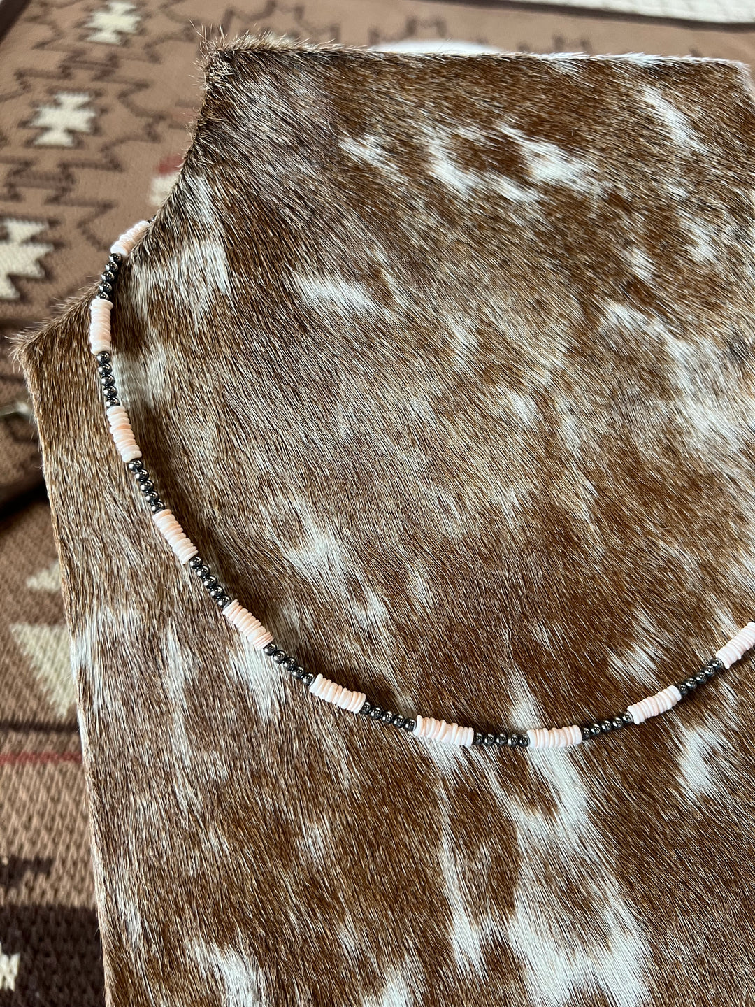 Pink Conch Heishi & 3mm Sterling Silver Pearls-20”