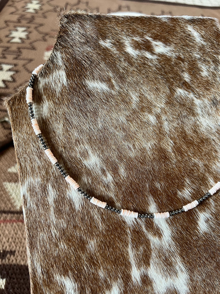 Pink Conch Heishi & 3mm Sterling Silver Pearls-20”
