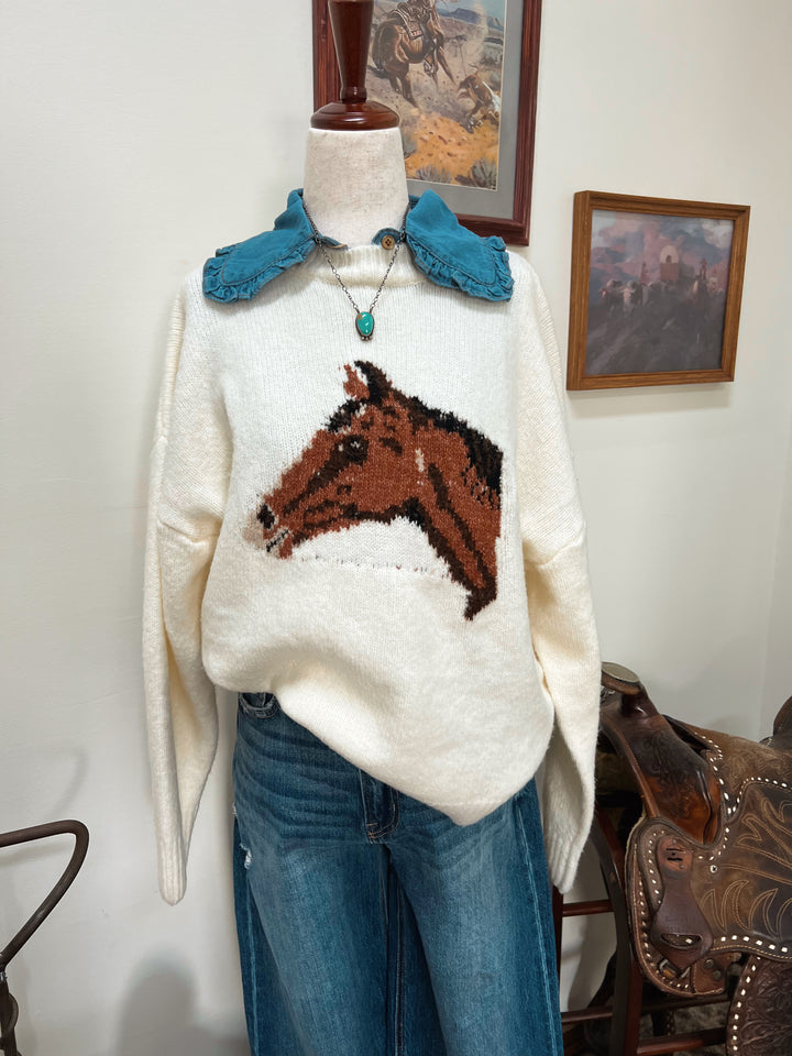Ruffle Denim Faux Collar