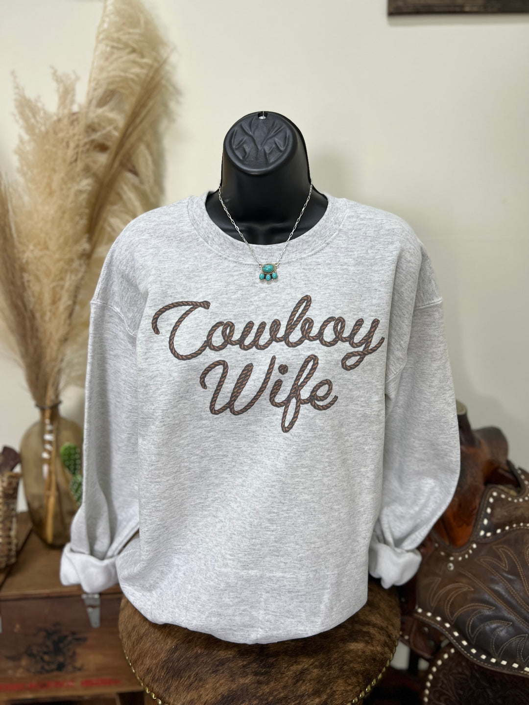 Cowboy Wife Crewneck- Ash