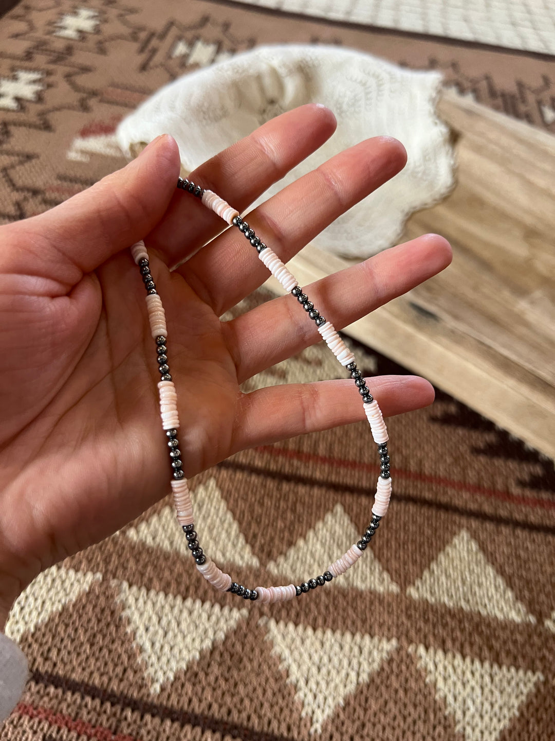 Pink Conch Heishi & 3mm Sterling Silver Pearls-20”