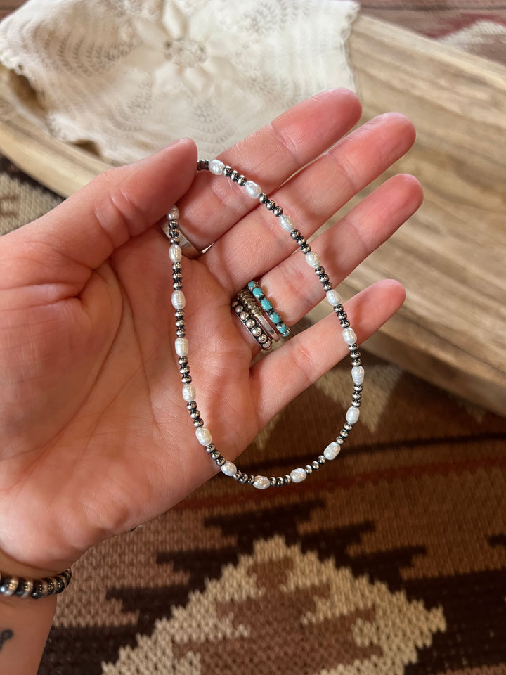 3mm Pearls & Fresh Water Pearl Necklace-16”