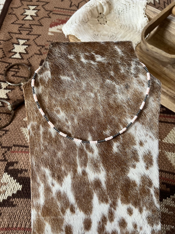 Pink Conch Heishi & 3mm Sterling Silver Pearls-20”