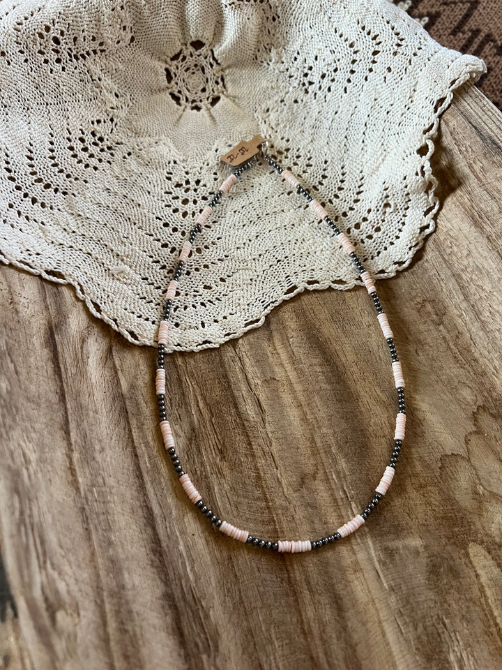 Pink Conch Heishi & 3mm Sterling Silver Pearls-20”