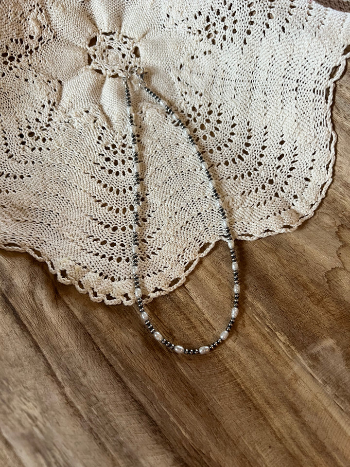 3mm Pearls & Fresh Water Pearl Necklace-16”